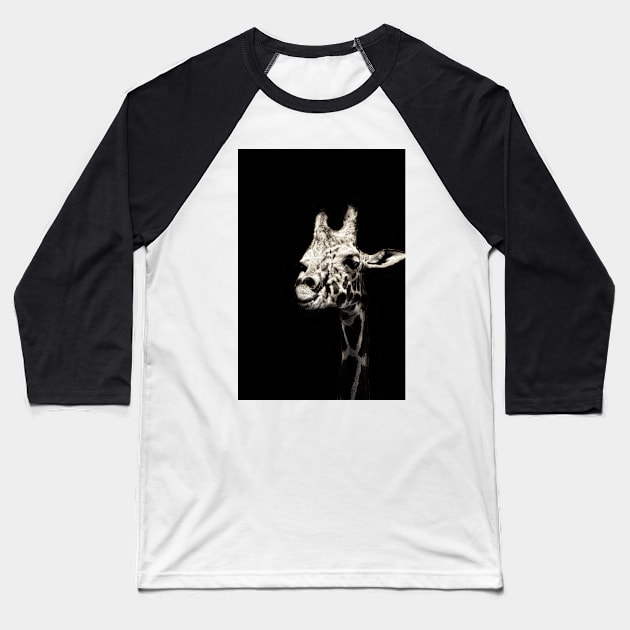 Give us a smile! Monochromatic | Black and White : Giraffe Baseball T-Shirt by sanityfound